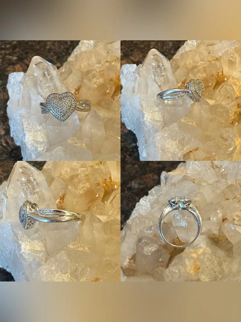 Sterling Silver Sweetheart Ring with Genuine Diamonds Size 7